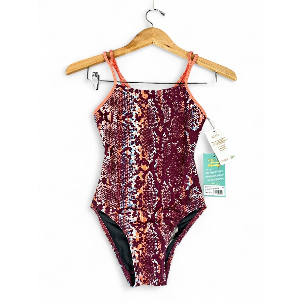 Sporti One-Piece Swimsuit Small - Maroon Coral Snake Print